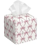 Vintage Retro Pink Ribbon Tissue Box Cover Square,Leather Tissue Holder,Waterproof Leather Facial...