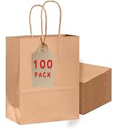 Bakepacker 100-Pack Large Size Gift Paper Bags with Handles Bulk 13"x10.3"x4.6" Brown Party Kraft...