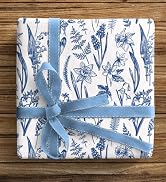 ZINTBIAL Floral Wrapping Paper for Women, Girls - Vintage Gift Wrap With Blue Flowers and Plants ...