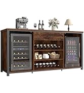 LVB Large Bar Cabinet with Fridge Space, Rustic Long Liquor Cabinet with Drawer Storage, Farmhous...