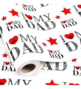 Burymento Father's Day Wrapping Paper Roll - 17 in x 16.4 ft, Mini Roll - I Love My Dad Heart Scr...