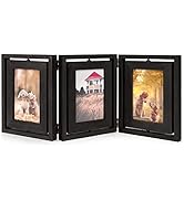 Emfogo 4x6 Picture Frame Rustic Wood Hinged Folding Triple Picture Frames Collage, Double-Sided D...