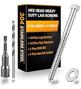 Xpokcai 15 Sets 5/16" x 4" Hex Head Lag Screws for Wood, Hex Head Lag Bolts,304 Stainless Steel 1...