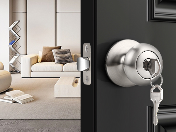 Entry door knob brushed nickel keyed alike lock with key knob with lock front door back door