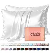 LYSHIN White Silk Pillow Cases 2 Pack Standard Size with Zipper | 19 Momme Mulberry Silk Pillowca...
