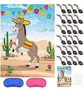 PLULON Pin The Tail on The Donkey Birthday Games for Kids Mexican Donkey Game Poster with Tail St...