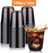 KesaPlan 100 Pcs 12 oz Black Clear Plastic Cups, Disposable Stemless Wine Glasses for Halloween G...