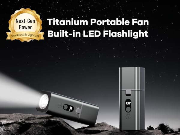 Titanium Portable FanBuilt-in LED Flashlight