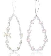 ZhangyiHot 2Pcs White and Purple Bow Beaded Phone Bracelet Strap, Crystal Butterfly Flower Pearl ...