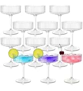 Cheardia 12 Pack Ribbed Martini Glasses, Unbreakable Plastic Cocktail Glasses, 10 oz Champagne Co...