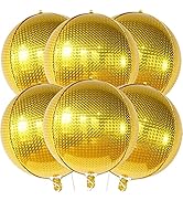 Large Gold Balloons for Disco Party Decorations - Pack of 6 | Disco Party Balloons, Disco Ball Ba...