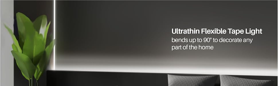 Ultrathin flexible COB strip light bends up to 90 degrees to decorate any part of the home.
