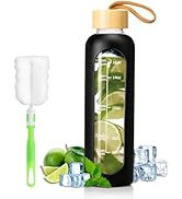 FrutPunch 18 OZ Glass Water Bottles, Water Bottle with Time Marker, Leakproof Glass Water Bottles...
