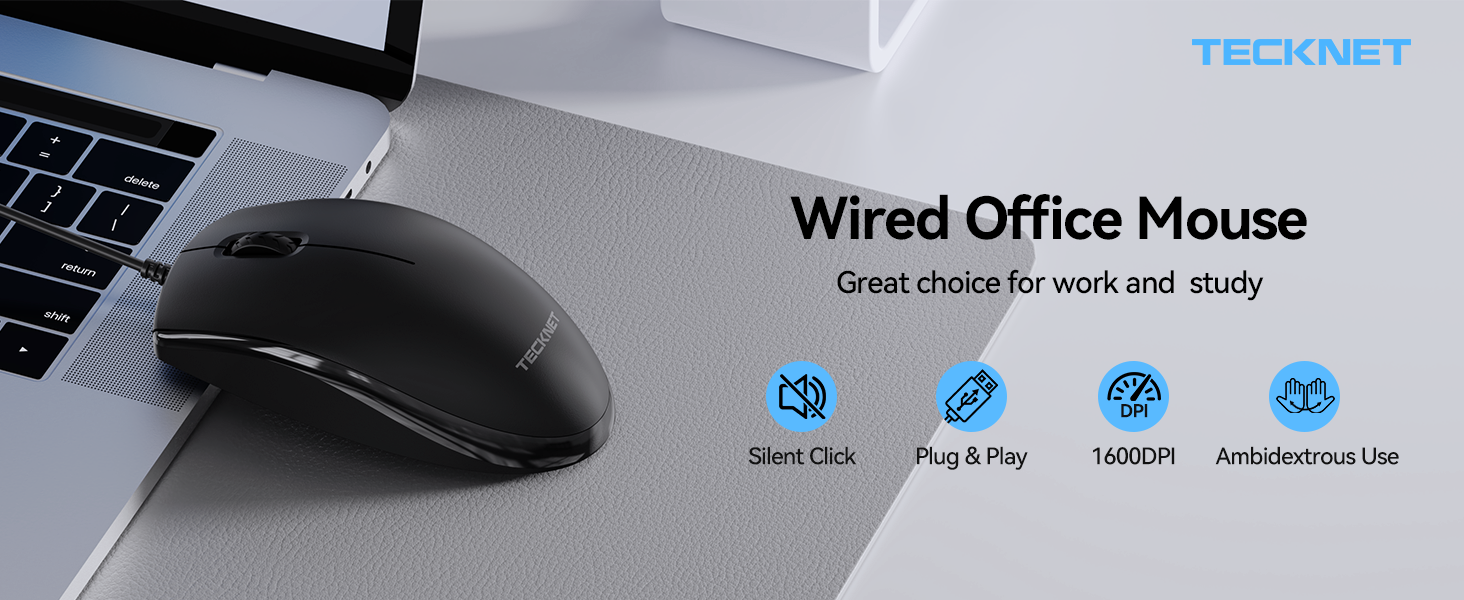 TECKNET USB-A Wired Mouse for Laptop Computer