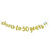 GOER Gold Glitter cheers to 50 years Champagne Glasses Banner for 50th Birthday Party Decorations