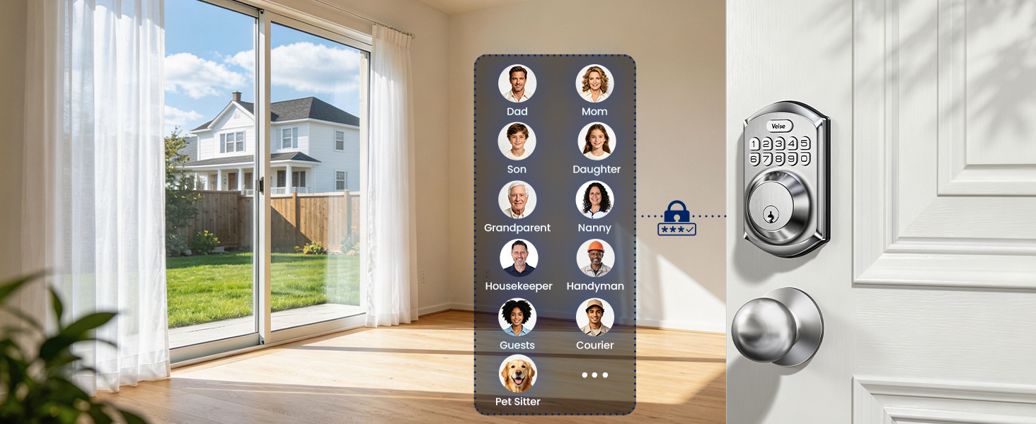 Keypad door lock with 20 user codes for family members, guests and neighbors, easy to manage
