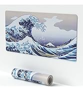 Large Japanese Sea Wave Mouse Pad, Blue Anime Desk Mat,Extended Non-Slip Keyboard Mouse Pad Kanag...
