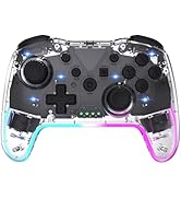 Wireless RGB Gaming Controller Transparent for Nintendo Switch,Lag Free Gamepad 3 Level Turbo,3 S...