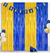 2 Pack Graduation Backdrop, 3.28 FT x 7.05 FT Class of 2025 Decorations, Blue Gold Fringe Curtain...