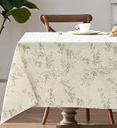 jinchan Rectangle Tablecloth - 52 x 52 Inch - Beige Linen Table Cloth - Farmhouse Floral Print Wa...