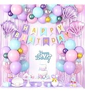 Mermaid Birthday Decorations Supplies, Purple Pink Teal Blue Balloons Happy Birthday Banner Cake ...