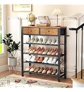 Kitstorack Shoe Rack, 5 Tier Shoe Organizer for 12-16 Pairs of Shoes, with 2 Drawers, 3 Fabric Sh...