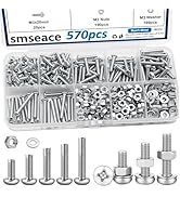smseace 570Pcs M3 Screws Assortment Kit M3x6/10/14/16/20mm 5-Sizes Bolt Washer Assortment Kit for...