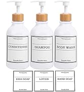 Shampoo and Conditioner Dispenser-Set of 3-16 oz Reusable Pump Bottle Dispenser for Bathroom with...