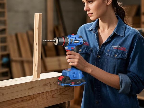 Cordless Power Drill Tool Box with Battery Electric Drill Driver for Men Home Hand Repair