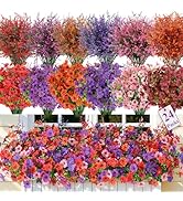 SHareconn 24 Bundles Artificial Flowers for Outdoors Decoration, Faux Plants Fake Silk Colorful D...