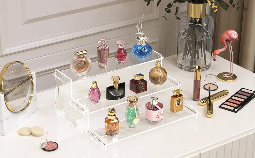 acrylic riser cupcake stand skincare collection shelf display tier clear shelves cake perfume