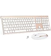 Wireless Keyboard and Mouse Combo, 2.4GHz Ultra-Slim Aluminum Rechargeable Keyboard with Whisper-...
