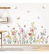 decalmile Spring Garden Flower Wall Stickers Wildflower Iris Butterflies Wall Decals Living Room ...
