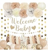 Amandir Neutral Baby Shower Decorations Welcome Baby Banner | Beige Balloons, Cake Topper, Lanter...