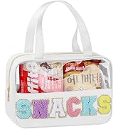 Snack Bag for Travel - Chenille Letter Clear Makeup Bag, Large Preppy Patch Snack Cosmetic Bag wi...