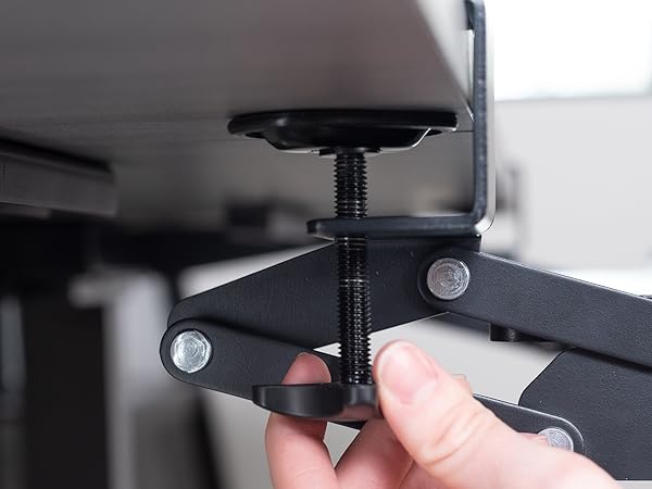 Clamp-on Keyboard Tray with Swinging Height Adjustment