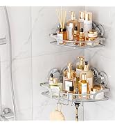 TAILI Powerful Suction Cup Corner Shower Caddy 2 Pack, Stainless Steel Rustproof Shower Shelf wit...