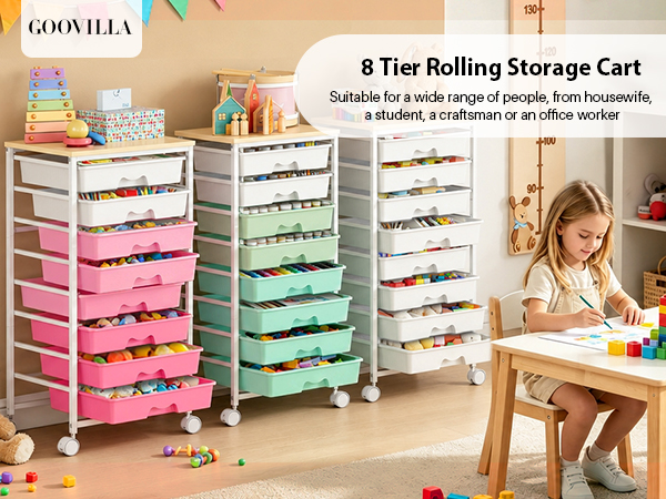 Goovilla organizer cart, 8-layer large capacity, fit for various groups, housewife, student etc