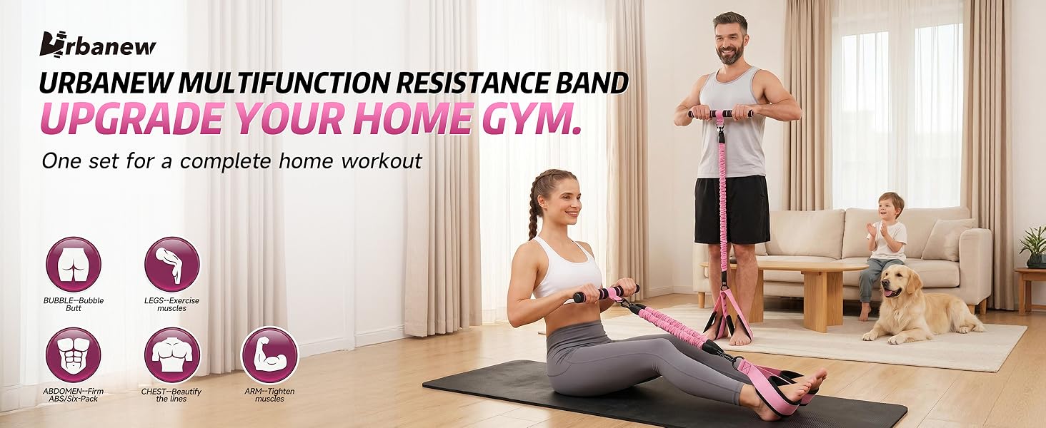 URBANEW MULTIFUNCTION RESISTANCE BANDUPGRADE YOUR HOME GYM.One set for a complete home workout
