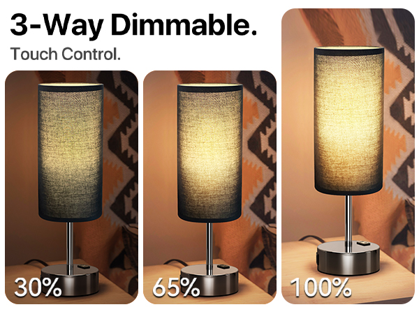 Bedside Lamp Touch Control Table Lamp with USB A+C Charging Ports 3-Way Dimmable Nightstand Lamp