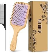 Bamboo Wooden Paddle Hair Brush-Bamboo Wood Bristles Detangling Hairbrush for Women Men Massaging...
