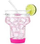 Sursip 16oz Margarita Glasses with Lid & 2 Straws, Glass Cocktail Tumbler | 360° Sippable Salt Ri...