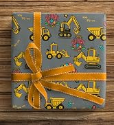 ZINTBIAL Construction Vehicle Wrapping Paper for Kids Birthday - Excavators, Bulldozers, Dump Tru...
