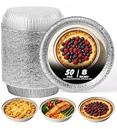 Homewarm 50Pack 8" Round Aluminum Foil Pans with Clear Lids – Pie Tins Disposable to go Container...