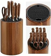 Ninonly Universal Knife Block Holder, Round Wooden Countertop Knife Block Without Knives, Acacia ...
