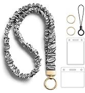 POPLOPP Stretchy Scrunchie Lanyard with ID Badges Holder, Retractable Keychain Holder for Women T...