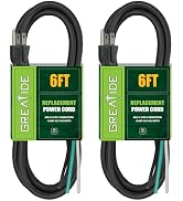 GREATIDE Industries Inc 3-Wire Appliance and Power Tool Cord, 6 ft, 14 AWG, 15A/125V AC, 1875w, B...