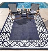 PureCozy Outdoor Plastic Straw Rug Navy Blue Large Outside Waterproof Outdoor Patio 5x8 Carpet Ge...
