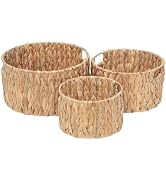 Water Hyacinth Baskets with Handles(Set of 3), Natural Round Hand-Woven Wicker Storage Organizing...
