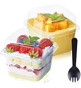 TOFLEN 50Ct 8 oz Square Plastic Dessert Cups with Lids and sporks, Clear Plastic Yogurt Parfait C...